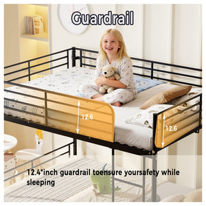 English Elm Bunk Bed Twin Over Convertible Iron Frame with Safety Guardrail for Kids W5635S00007