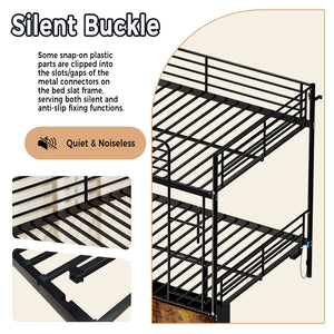 English Elm Bunk Bed Twin Over Convertible Iron Frame with Safety Guardrail for Kids W5635S00007