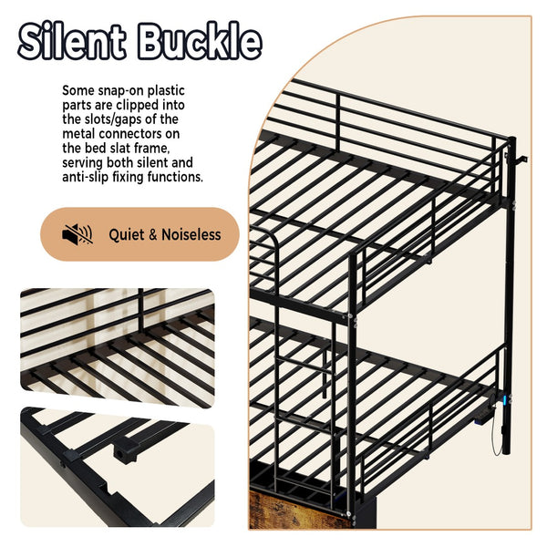 English Elm Bunk Bed Twin Over Convertible Iron Frame with Safety Guardrail for Kids W5635S00007