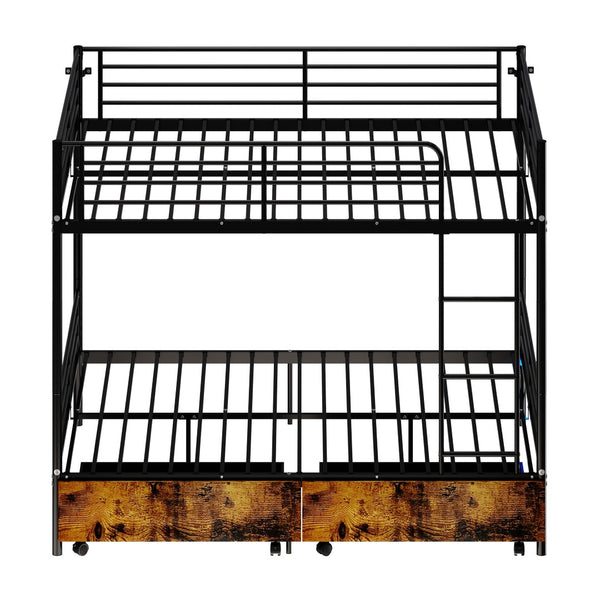 English Elm Bunk Bed Twin Over Convertible Iron Frame with Safety Guardrail for Kids W5635S00007
