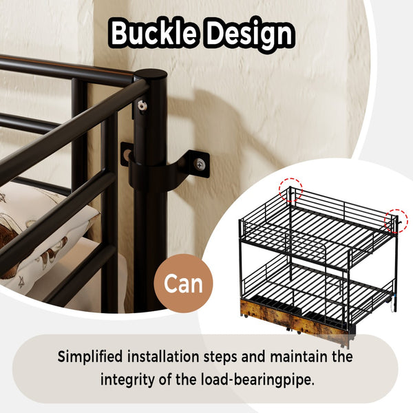 English Elm Bunk Bed Twin Over Convertible Iron Frame with Safety Guardrail for Kids W5635S00007