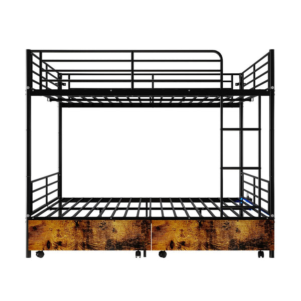 English Elm Bunk Bed Twin Over Convertible Iron Frame with Safety Guardrail for Kids W5635S00007