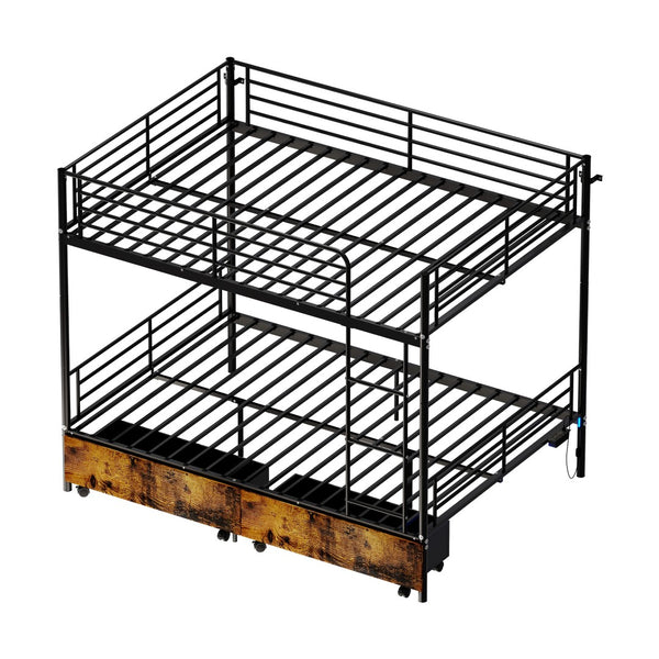 English Elm Bunk Bed Twin Over Convertible Iron Frame with Safety Guardrail for Kids W5635S00007