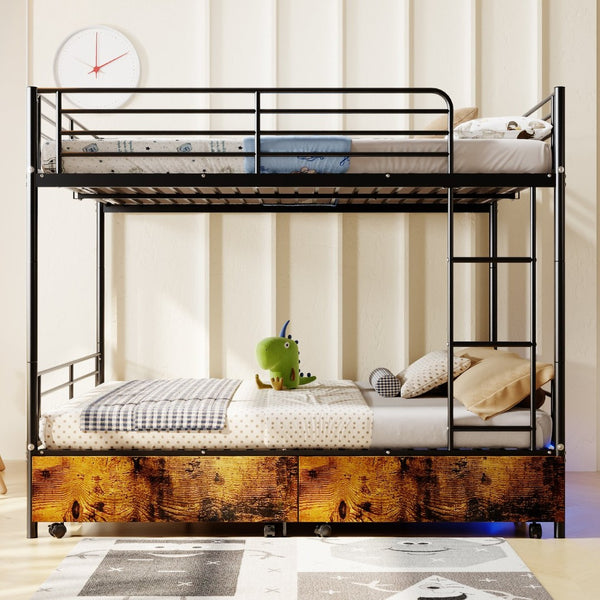 English Elm Bunk Bed Twin Over Convertible Iron Frame with Safety Guardrail for Kids W5635S00007