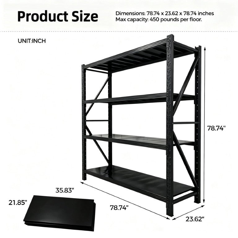 English Elm Heavy Duty Industrial Steel Garage Shelving Four Tier Adjustable Rack 8000 Lb W5635S00015