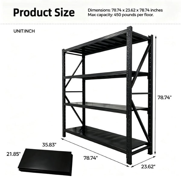 English Elm Heavy Duty Industrial Steel Garage Shelving Four Tier Adjustable Rack 8000 Lb W5635S00015