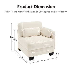 English Elm Rsf Modular Chenille Sectional Sofa with Adjustable Backrest for Open Living Rooms Beige W5656P535095