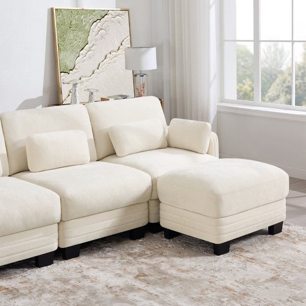 English Elm Armless Chenille Modular Sofa with Quilted Cushions for Contemporary Living Rooms Beige W5656P535100
