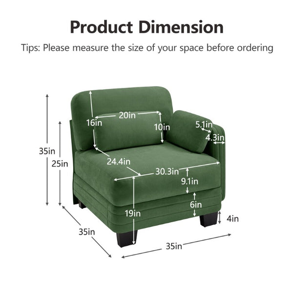 English Elm Rsf Modular Chenille Sectional Sofa with Adjustable Backrest for Open Living Rooms Green W5656P535115