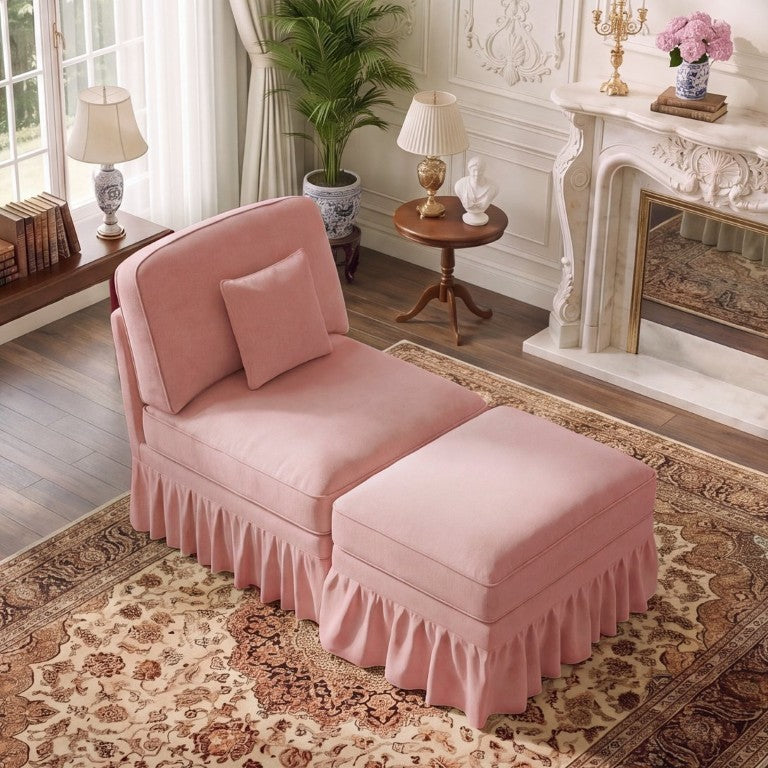 English Elm Windsor Chenille Chair and Ottoman Set with Ruffle Skirts for Elegant Living Pink W5656P575108