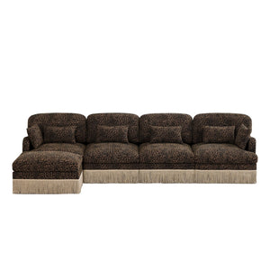 English Elm 131"comfy Chenille Leopard Print Sectional Sofa with Tassel Trim and Modular Ottoman W5656S00017