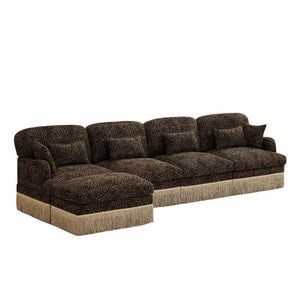 English Elm 131"comfy Chenille Leopard Print Sectional Sofa with Tassel Trim and Modular Ottoman W5656S00017