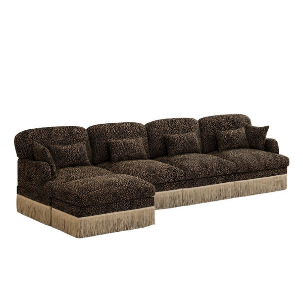 English Elm 131"comfy Chenille Leopard Print Sectional Sofa with Tassel Trim and Modular Ottoman W5656S00017