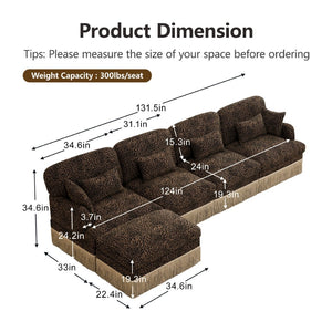 English Elm 131"comfy Chenille Leopard Print Sectional Sofa with Tassel Trim and Modular Ottoman W5656S00017