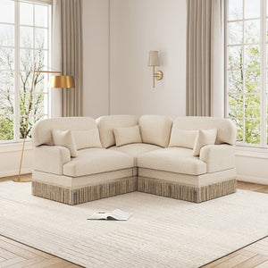 English Elm 3 Seat Leopard Chenille L Shaped Sectional with Tassel Trim and Plush Foam Cushions W5656S00111