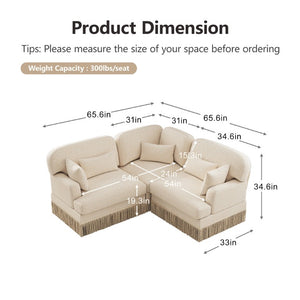 English Elm 3 Seat Leopard Chenille L Shaped Sectional with Tassel Trim and Plush Foam Cushions W5656S00111