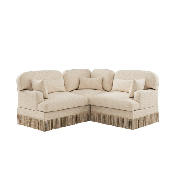 English Elm 3 Seat Leopard Chenille L Shaped Sectional with Tassel Trim and Plush Foam Cushions W5656S00111