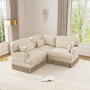 English Elm 3 Seat Leopard Chenille L Shaped Sectional with Tassel Trim and Plush Foam Cushions W5656S00111