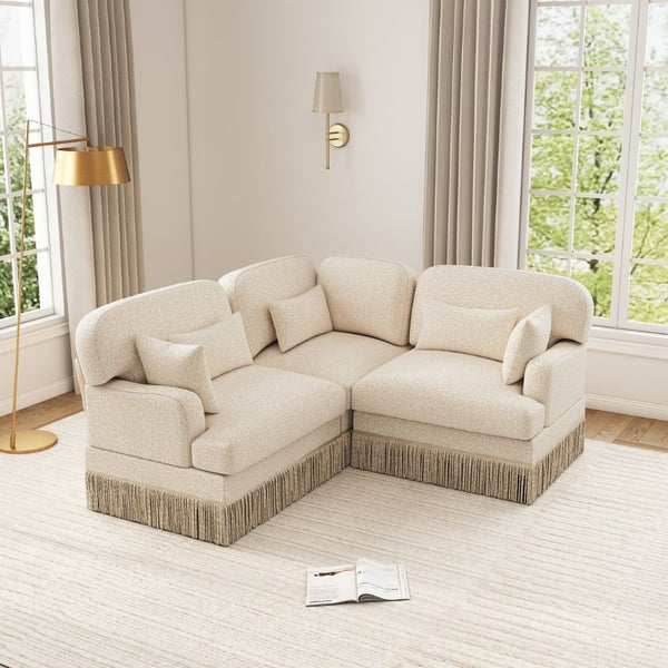 English Elm 3 Seat Leopard Chenille L Shaped Sectional with Tassel Trim and Plush Foam Cushions W5656S00111