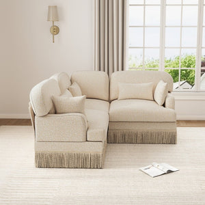 English Elm 3 Seat Leopard Chenille L Shaped Sectional with Tassel Trim and Plush Foam Cushions W5656S00111