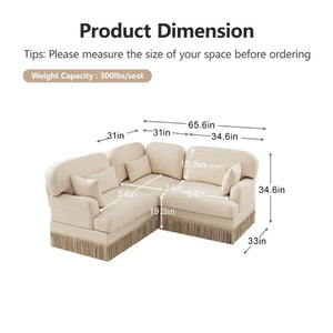 English Elm 3 Seat Leopard Chenille L Shaped Sectional with Tassel Trim and Plush Foam Cushions W5656S00111