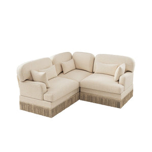 English Elm 3 Seat Leopard Chenille L Shaped Sectional with Tassel Trim and Plush Foam Cushions W5656S00111