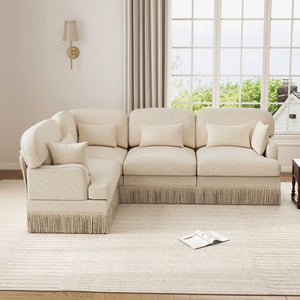 English Elm Large Leopard Chenille Modular Sectional Sofa with Tassel Trim and Six Accent Pillows W5656S00113