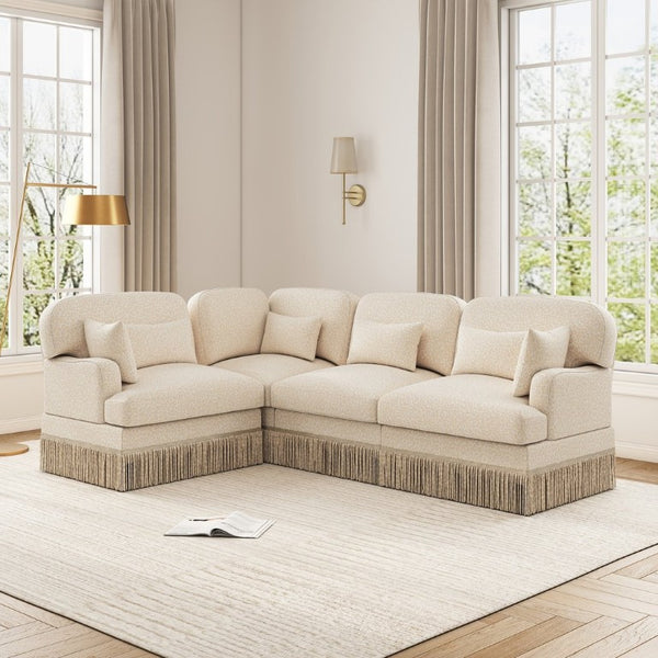 English Elm Large Leopard Chenille Modular Sectional Sofa with Tassel Trim and Six Accent Pillows W5656S00113