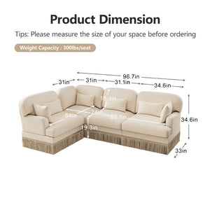 English Elm Large Leopard Chenille Modular Sectional Sofa with Tassel Trim and Six Accent Pillows W5656S00113