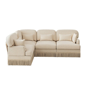 English Elm Large Leopard Chenille Modular Sectional Sofa with Tassel Trim and Six Accent Pillows W5656S00113