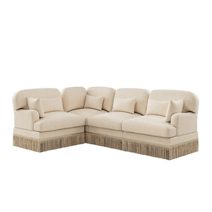 English Elm Large Leopard Chenille Modular Sectional Sofa with Tassel Trim and Six Accent Pillows W5656S00113