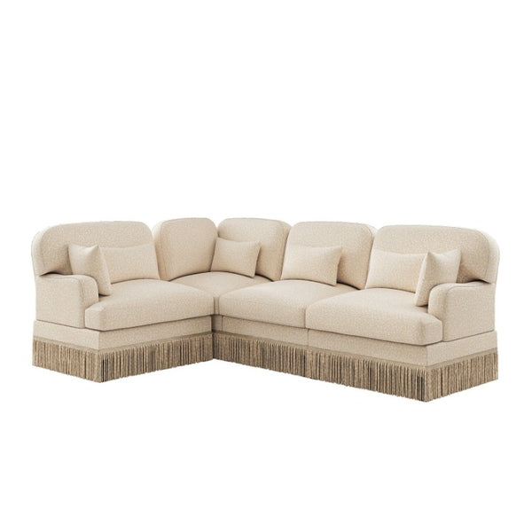 English Elm Large Leopard Chenille Modular Sectional Sofa with Tassel Trim and Six Accent Pillows W5656S00113