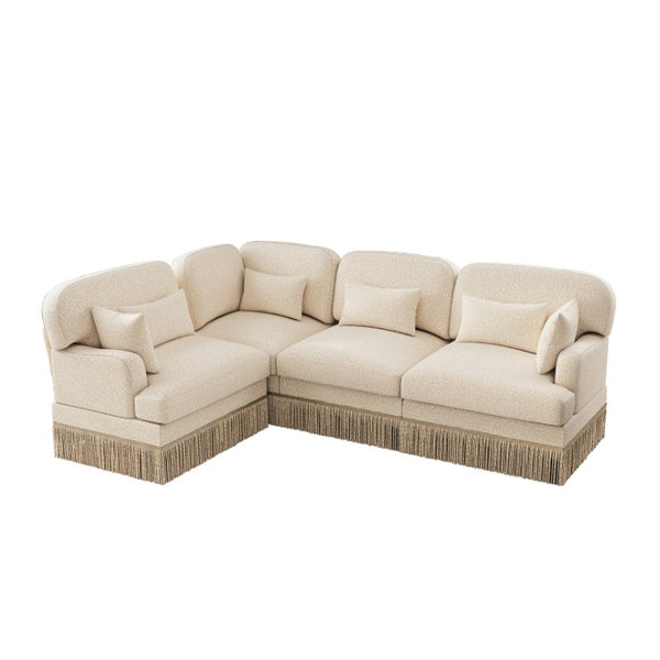 English Elm Large Leopard Chenille Modular Sectional Sofa with Tassel Trim and Six Accent Pillows W5656S00113