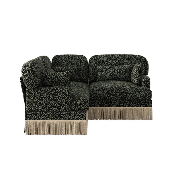 English Elm 3 Seat L Shaped Sectional Sofa Leopard Chenille Upholstery with Tassel Trim Boho W5656S00117