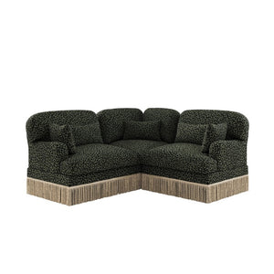 English Elm 3 Seat L Shaped Sectional Sofa Leopard Chenille Upholstery with Tassel Trim Boho W5656S00117
