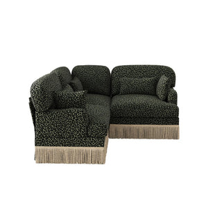 English Elm 3 Seat L Shaped Sectional Sofa Leopard Chenille Upholstery with Tassel Trim Boho W5656S00117