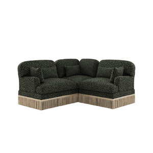 English Elm 3 Seat L Shaped Sectional Sofa Leopard Chenille Upholstery with Tassel Trim Boho W5656S00117