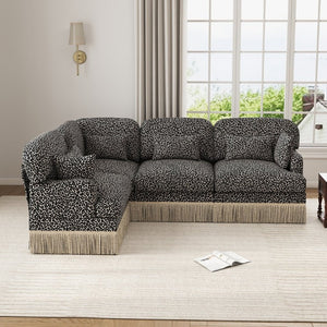 English Elm Large Modular Chenille Sectional Sofa Leopard Print Tassel Trim Eclectic Living Room W5656S00122
