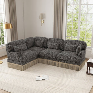 English Elm Large Modular Chenille Sectional Sofa Leopard Print Tassel Trim Eclectic Living Room W5656S00122