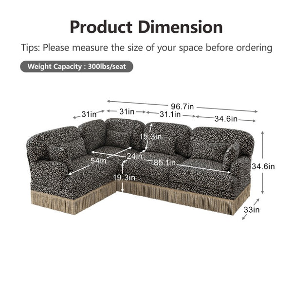 English Elm Large Modular Chenille Sectional Sofa Leopard Print Tassel Trim Eclectic Living Room W5656S00122