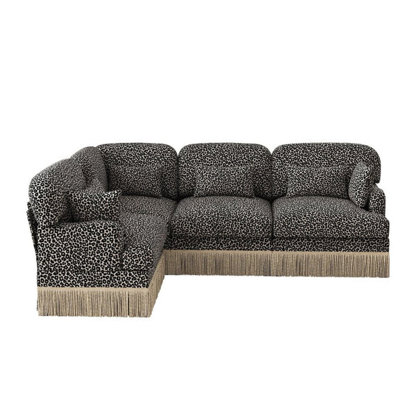 English Elm Large Modular Chenille Sectional Sofa Leopard Print Tassel Trim Eclectic Living Room W5656S00122