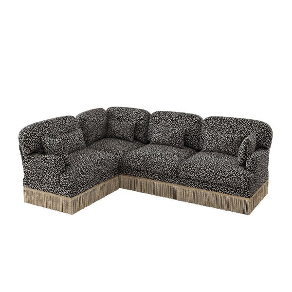 English Elm Large Modular Chenille Sectional Sofa Leopard Print Tassel Trim Eclectic Living Room W5656S00122