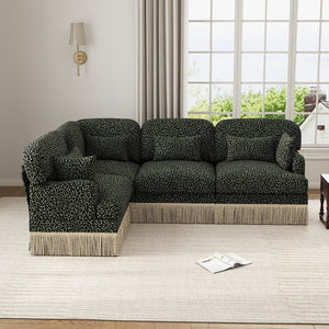 English Elm Large Modular Chenille Sectional with Tassel Trim Plush Leopard Print Living Room Sofa W5656S00123
