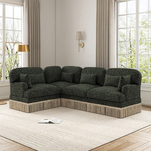English Elm Large Modular Chenille Sectional with Tassel Trim Plush Leopard Print Living Room Sofa W5656S00123