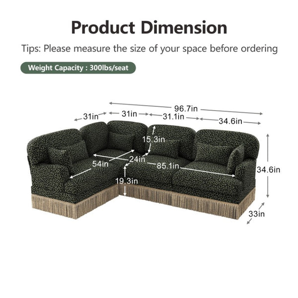 English Elm Large Modular Chenille Sectional with Tassel Trim Plush Leopard Print Living Room Sofa W5656S00123
