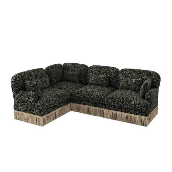 English Elm Large Modular Chenille Sectional with Tassel Trim Plush Leopard Print Living Room Sofa W5656S00123