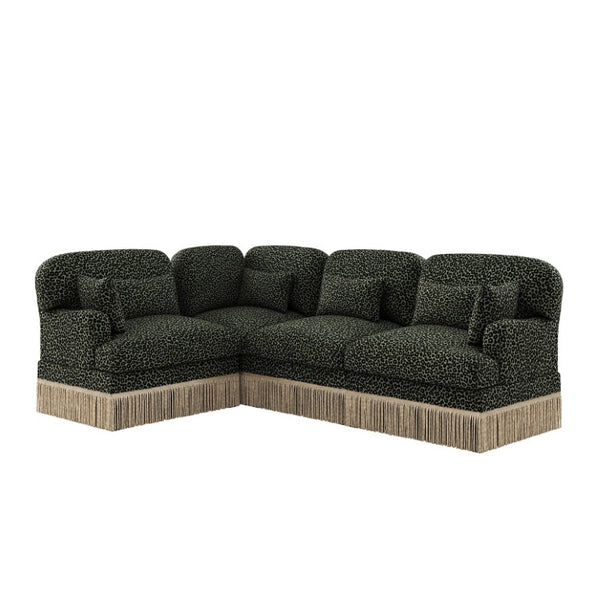 English Elm Large Modular Chenille Sectional with Tassel Trim Plush Leopard Print Living Room Sofa W5656S00123