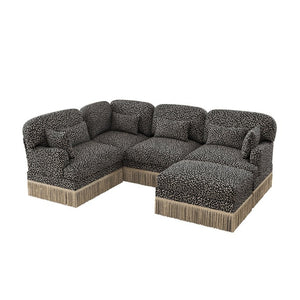 English Elm Large Leopard Chenille U-Shaped Sectional Sofa with Modular Ottoman and Tassel Trim W5656S00125