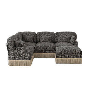 English Elm Large Leopard Chenille U-Shaped Sectional Sofa with Modular Ottoman and Tassel Trim W5656S00125