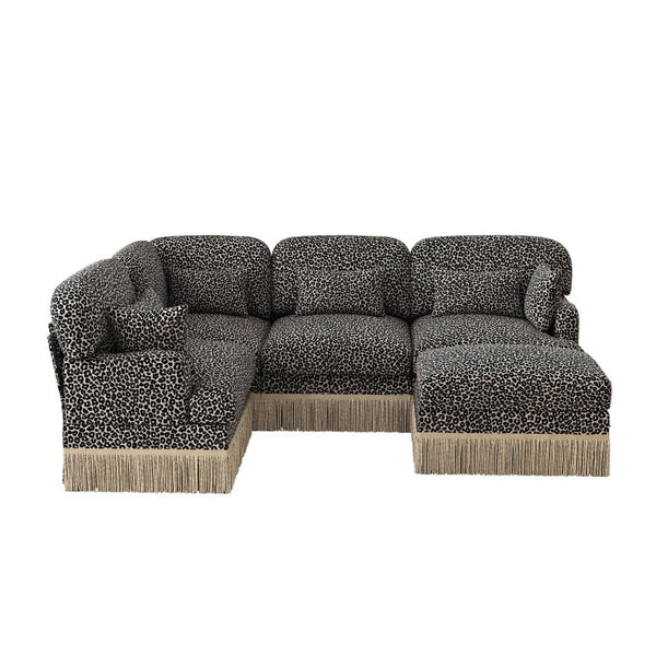 English Elm Large Leopard Chenille U-Shaped Sectional Sofa with Modular Ottoman and Tassel Trim W5656S00125
